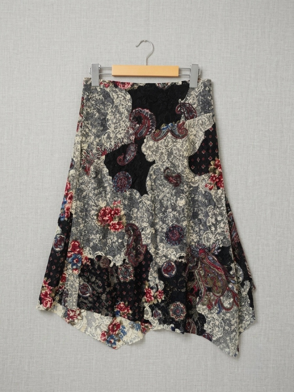 Topshop Black Multi Paisley Floral Asymmetric Midi Skirt